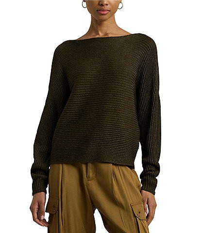 Lauren Ralph Lauren Coreena Metallic Rib-Knit Boat Neck Pullover Sweater