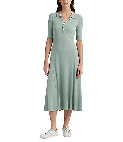 Lauren Ralph Lauren Cotton Blend Collared Neckline Midi Dress