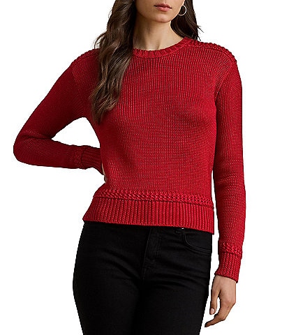 Lauren Ralph Lauren Cotton Blend Ribbed Crew Neck Long Sleeve Sweater