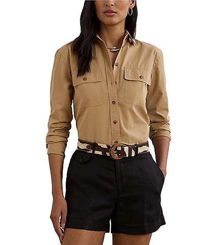 Lauren Ralph Lauren Cotton Point Collar Long Sleeves Button Front Shirt