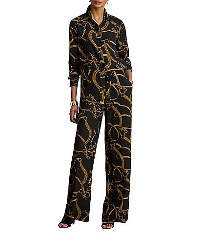 Lauren Ralph Lauren Crepe Belting Print Wide Leg Full Length Coordinating Pants