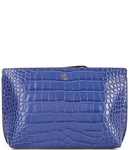 Lauren Ralph Lauren Crocodile Embossed Leather Large Pouch