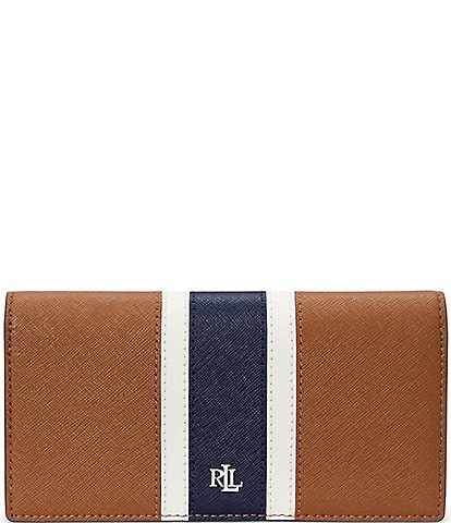 Lauren Ralph Lauren Crosshatch Striped Leather Slim Wallet