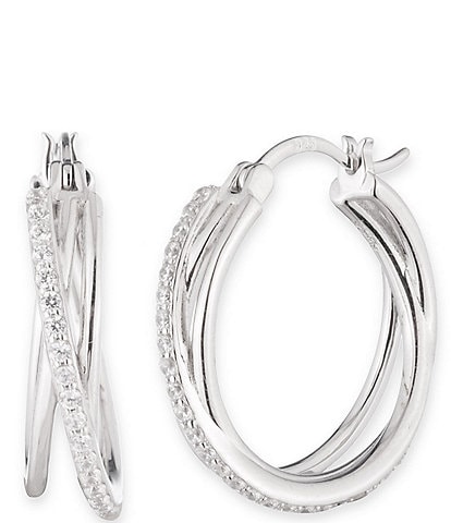 Lauren Ralph Lauren Crystal 20mm Pave Criss Cross Hoop Earrings