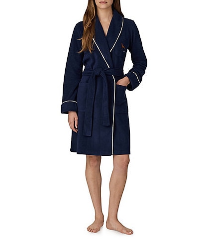 Lauren Ralph Lauren Dalton Long Sleeve Shawl Collar Micro Fleece Short Robe