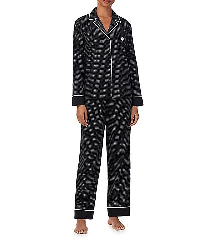 Lauren Ralph Lauren Dot Print Long Sleeve Notch Collar Woven Pajama Set