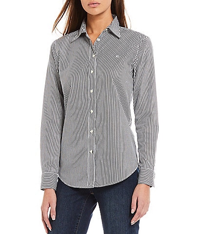 Lauren Ralph Lauren Easy Care Point Collar Shirttail Hem Long Cuff Sleeve Shirt