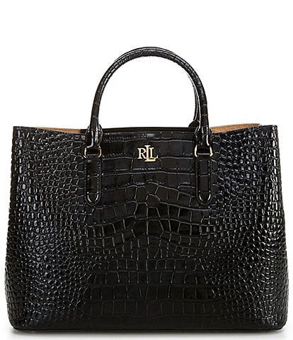 Lauren Ralph Lauren Marcy Crocodile Embossed Large Satchel Tote Bag