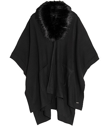 Lauren Ralph Lauren Faux Fur Collar Knit Ruana