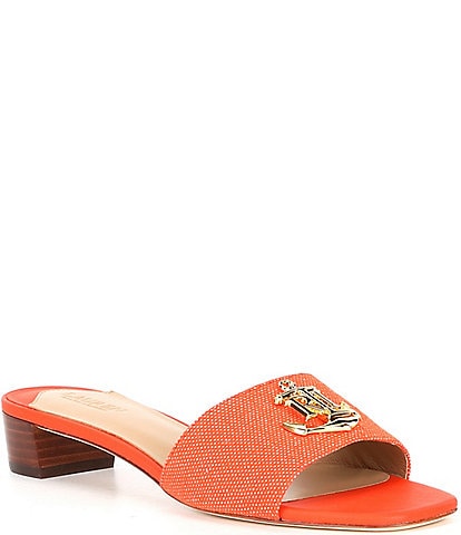 Lauren Ralph Lauren Fay Anchor-Logo Cross-Dyed Canvas Slide Sandals