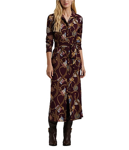 Lauren Ralph Lauren Fayella Crepe Belting-Print Long Sleeve Shirt Dress