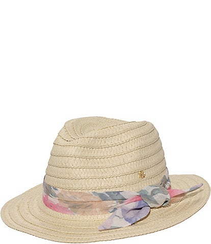 Lauren Ralph Lauren Floral Band Knot Straw Fedora Hat