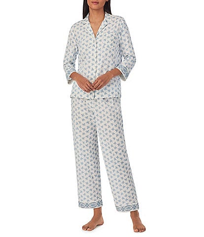 Lauren Ralph Lauren Floral Print 3/4 Sleeve Notch Collar Woven Pant Pajama Set