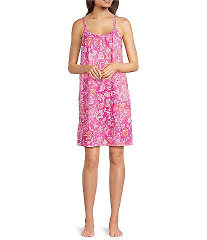 Lauren Ralph Lauren Floral Print Double Strap Scoop Neck Knit Short Nightgown
