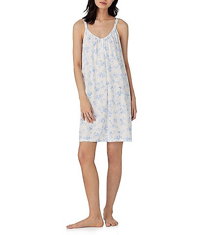 Lauren Ralph Lauren Floral Print Double Strap V-Neck Knit Short Nightgown
