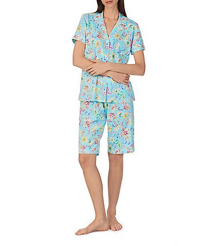 Lauren Ralph Lauren Floral Print Short Sleeve Notch Collar Bermuda Short Knit Pajama Set