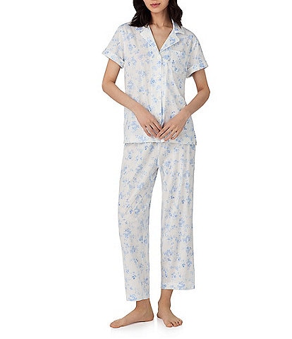Lauren Ralph Lauren Floral Print Short Sleeve Notch Collar Woven Cropped Pajama Set