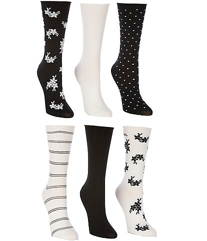 Lauren Ralph Lauren Floral Roll Top Crew Socks, 6 Pack