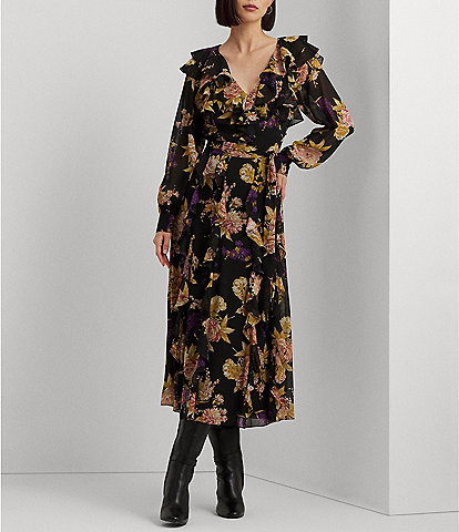 Lauren Ralph Lauren Floral Ruffle-trim Georgette Dress