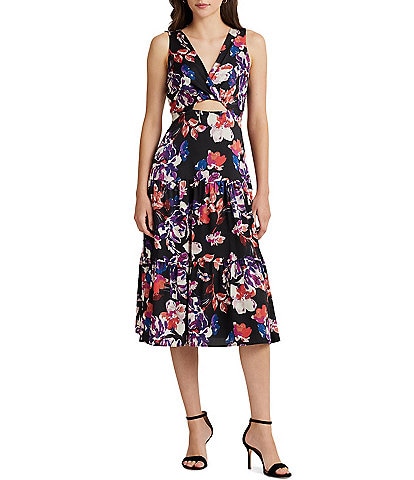 Lauren Ralph Lauren Floral Twist Front V-Neck Sleeveless Fit and Flare Dress
