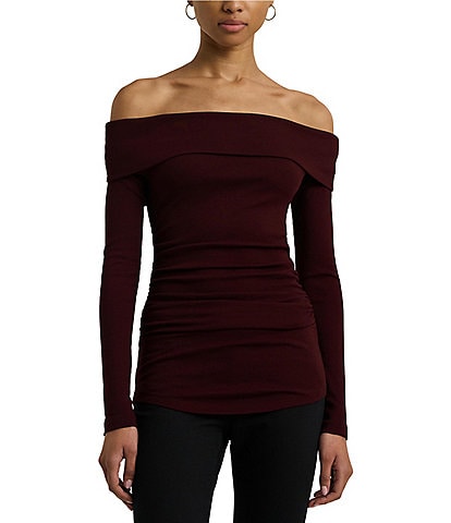 Lauren Ralph Lauren Fold-Over Off-The-Shoulder Long Sleeve Top