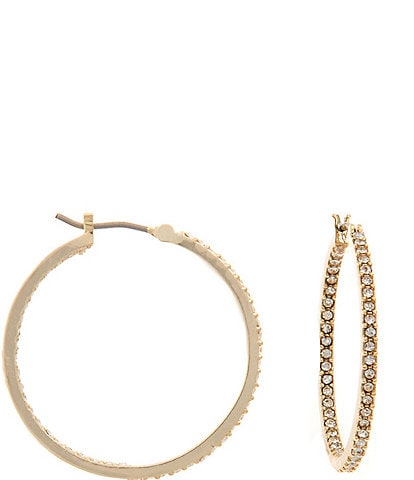Lauren Ralph Lauren Gold Crystal Micropave Hoop Earrings