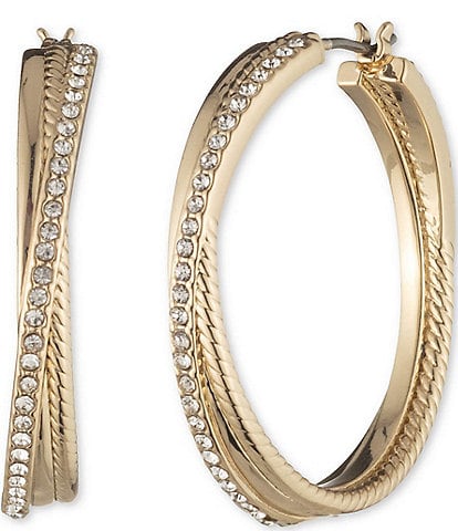 Lauren Ralph Lauren Gold Crystal Twisted Rope Pave Hoop Earrings