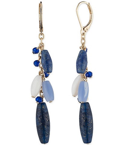 Lauren Ralph Lauren Gold Tone Beaded Mother Of Pearl Linear Earrings