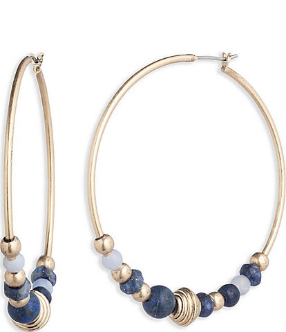 Lauren Ralph Lauren Gold Tone Blue 40mm Beaded Hoop Earrings