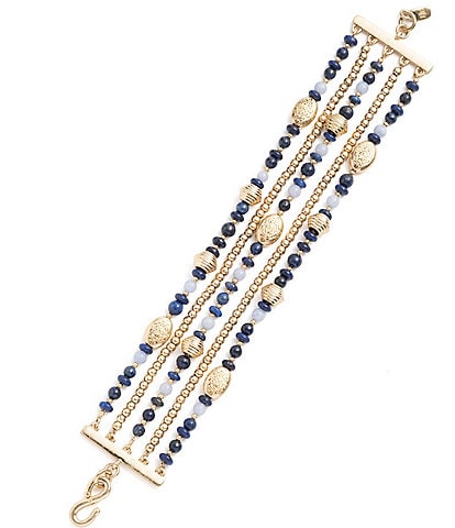 Lauren Ralph Lauren Gold Tone Blue Multi Row Beaded Flex Line Bracelet