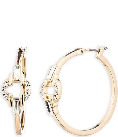 Lauren Ralph Lauren Gold Tone Crystal 30mm Hoop Earrings