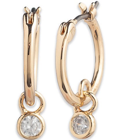Lauren Ralph Lauren Gold Tone Crystal CZ Huggie Hoop Earrings