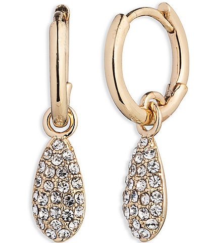 Lauren Ralph Lauren Gold Tone Crystal Pave Pear Hoop Drop Earrings