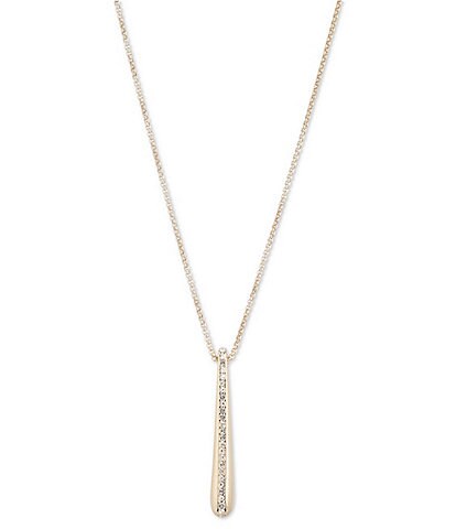 Lauren Ralph Lauren Gold Tone Crystal Sculpted Long Pendant Necklace