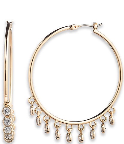 Lauren Ralph Lauren Gold Tone Crystal Shaky CZ Hoop Earrings