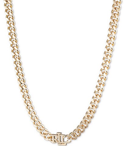 Lauren Ralph Lauren Gold Tone Curb Chain Collar Necklace