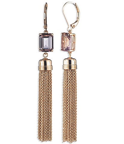 Lauren Ralph Lauren Gold Tone Light Antique Stone Tassle Drop Earrings