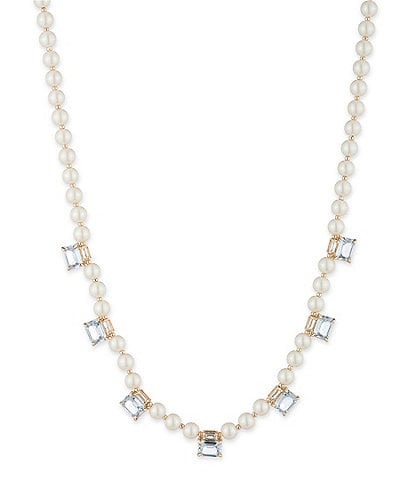 Lauren Ralph Lauren Gold Tone Light Sapphire Pearl Frontal Collar Necklace