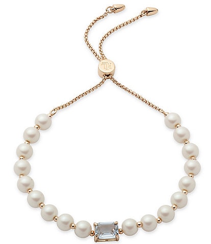Lauren Ralph Lauren Gold Tone Light Sapphire Pearl Stone Adjustable Bracelet