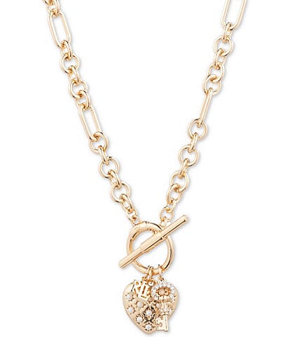 Lauren Ralph Lauren Gold Tone Pearl Heart Collar Necklace