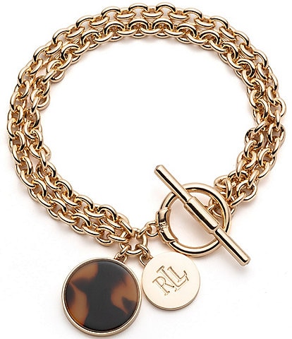 Lauren Ralph Lauren Gold Tone Tortoise Logo Flex Line Bracelet