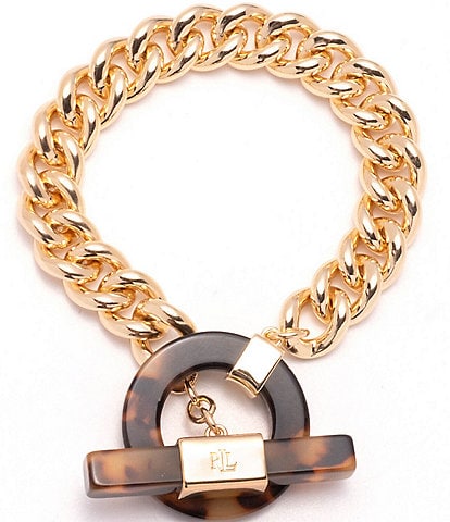 Lauren Ralph Lauren Gold Tone Tortoise Toggle Flex Line Bracelet