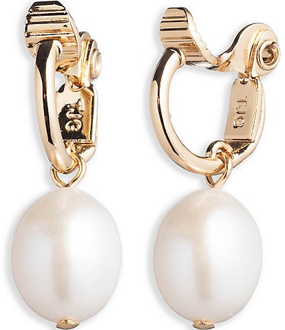 Lauren Ralph Lauren Gold Tone White Freshwater Pearl Drop Clip Earrings