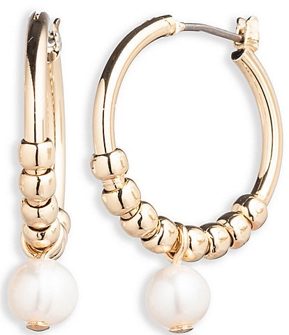 Lauren Ralph Lauren Gold Tone White Freshwater Pearl Hoop Earrings