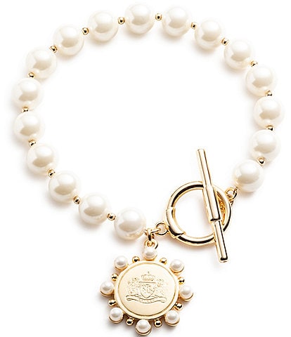 Lauren Ralph Lauren Gold Tone White Pearl Coin Flex Line Bracelet