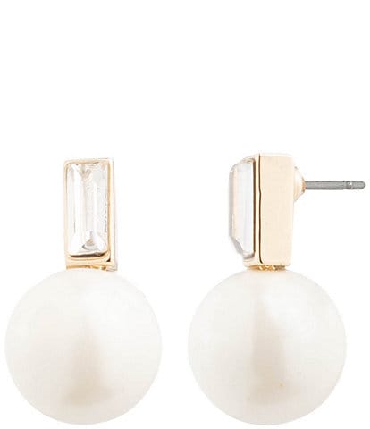 Lauren Ralph Lauren Gold Tone White Stone Pearl Stud Earrings
