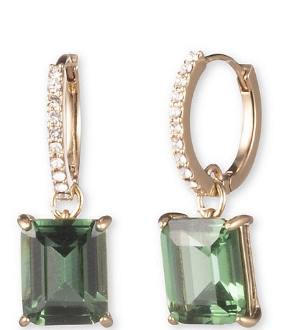 Lauren Ralph Lauren Green Crystal Pave Stone Huggie Drop Earrings