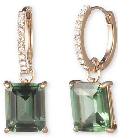 Lauren Ralph Lauren Green Crystal Pave Stone Huggie Hoop Earrings