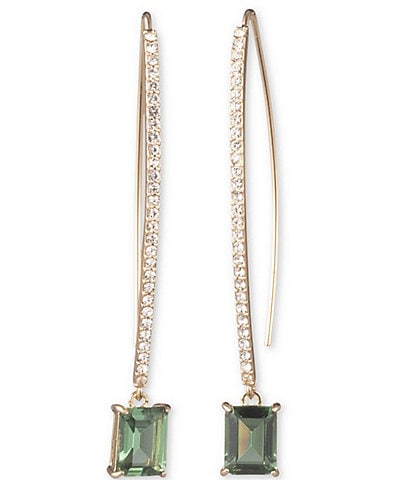 Lauren Ralph Lauren Green Crystal Pave Stone Threader Earrings