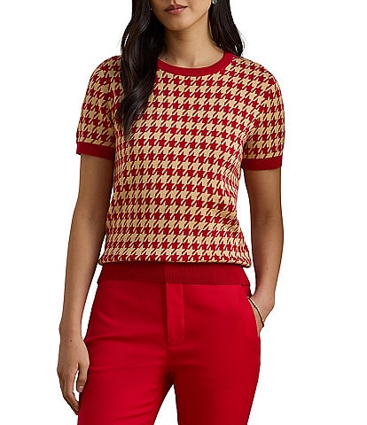 Lauren Ralph Lauren Houndstooth Jacquard Crew Neck Short Sleeve Sweater Top